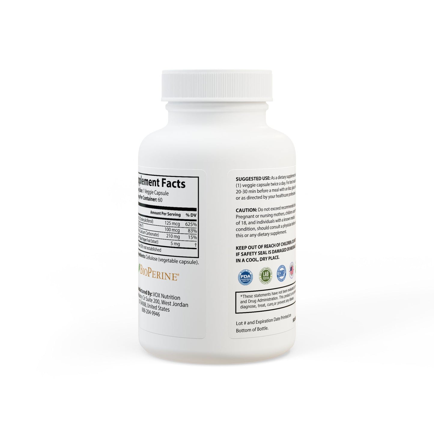 Vitamin K2 + D3 Supplement (60 Capsules)